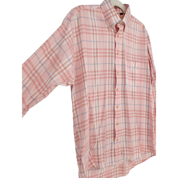 Authentic Burberry London Mens Pink Nova Check Plaid Cotton Button Down Shirt MD - Picture 4 of 11